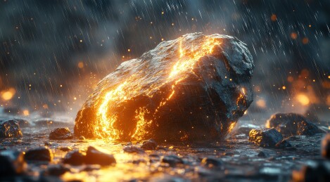 雨中炽热岩石特写