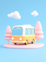 卡通巴士与粉色森林