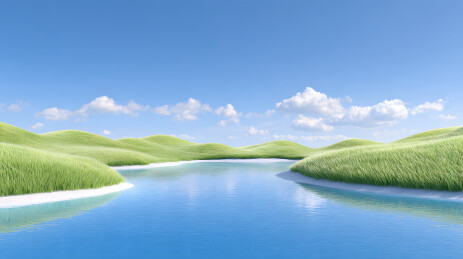 宁静祥和的溪水草地