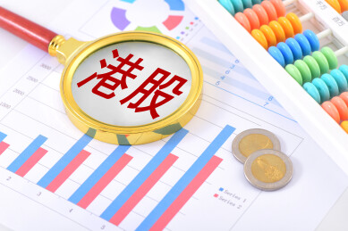 金融办公用品上的放大镜印着文字港股