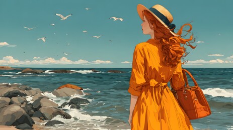 海边的红发女子