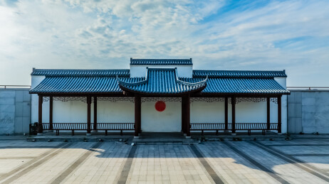 中国江西省九江市浔阳楼景区廊亭照壁园林建