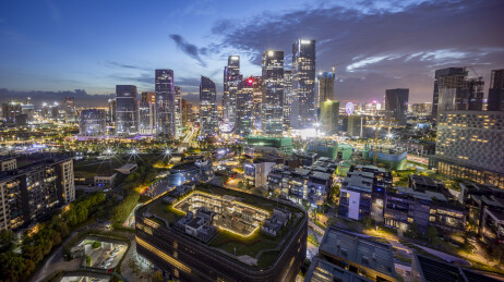 深圳前海CBD建筑群夜景蓝调