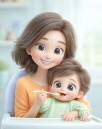 一个母亲正给孩子喂食