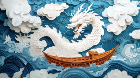 龙船在波涛中穿行的壮丽景象