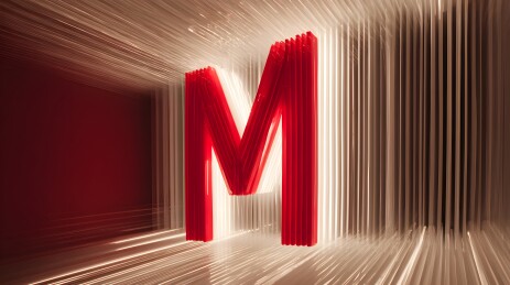 发光的字母M和动态光线背景