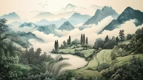 云雾山谷风景画