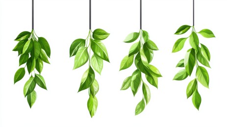 四种不同形态的悬挂绿叶植物