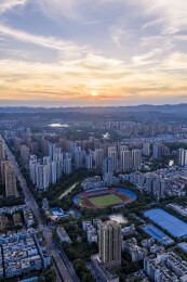 重庆市璧山区日落黄昏城市全景风光航拍