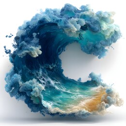 白色背景上一个卷起的创意海浪