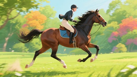 骑手策马奔腾于多彩林间