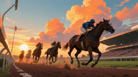 赛马场上骑手策马奔腾场景