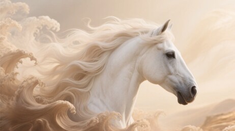 飘逸白马于沙尘中驰骋