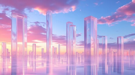 透明柱体梦幻感日落风景场景