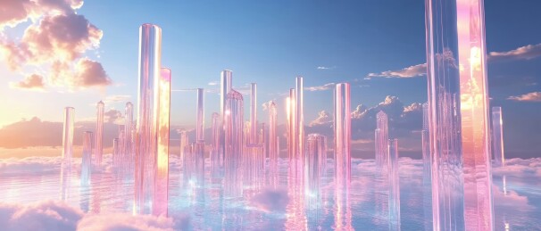 透明柱体梦幻感日落风景场景