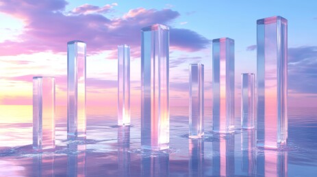 透明柱体梦幻感日落风景场景