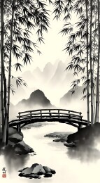 竹影桥溪山水间