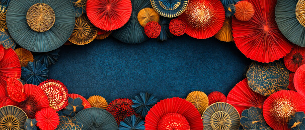 夏日夜晚烟花祭典主题纸雕背景