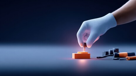 手戴手套按下按钮的场景