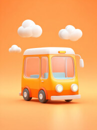 卡通橙色小巴士