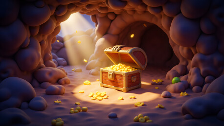 洞穴中的宝藏三维渲染插图