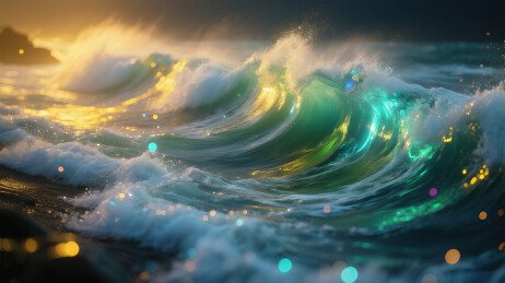 粒子荧光汹涌的波浪