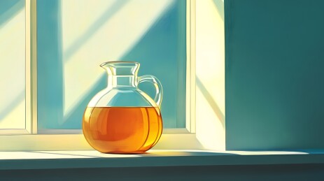 窗台上优雅的玻璃油壶
