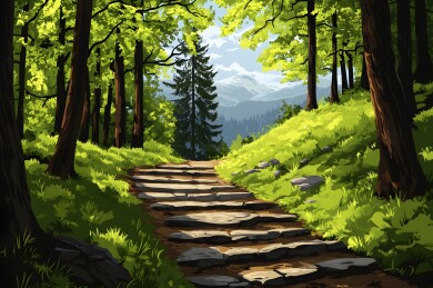 阳光洒在斜坡小路上的光影