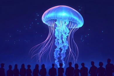 水族馆中幽蓝舞动的巨大水母