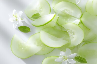 清新黄瓜片与茉莉花的组合