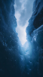 冰川裂缝中的探险绳索视角