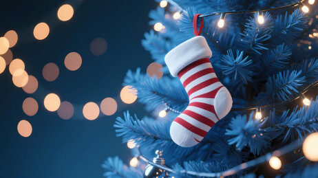 深蓝圣诞袜黄光点