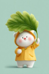 可爱小熊雨中撑叶