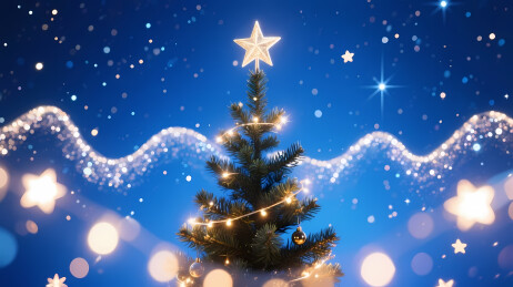 装饰彩灯的圣诞树
