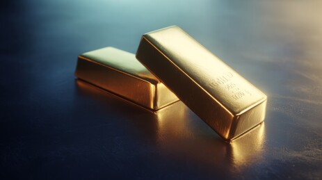 灯光下叠放着的金条