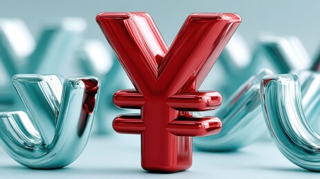 红色和蓝色的日元符号