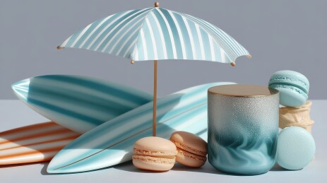 马卡龙与冲浪板的创意组合