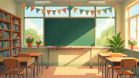 阳光教室黑板与书桌