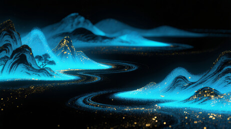 禅意玄幻山水霓虹水墨风格沙画