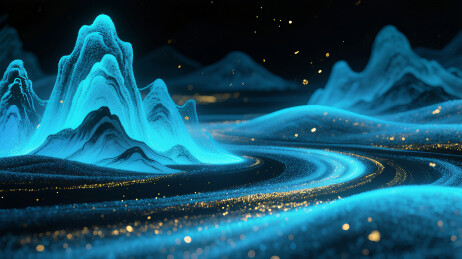 禅意玄幻山水霓虹水墨风格沙画