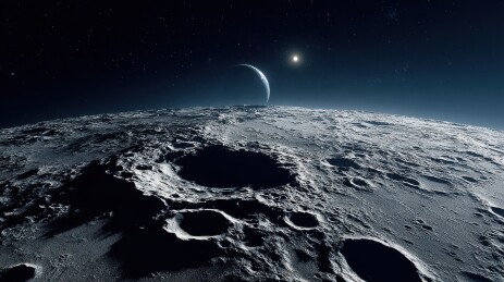 月球表面与遥远行星的壮丽景象