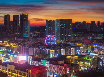 广东深圳后浪新天地晚霞夜景航拍