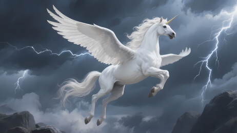 乌云下白色飞马