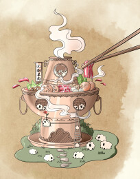 涮羊肉手绘插画