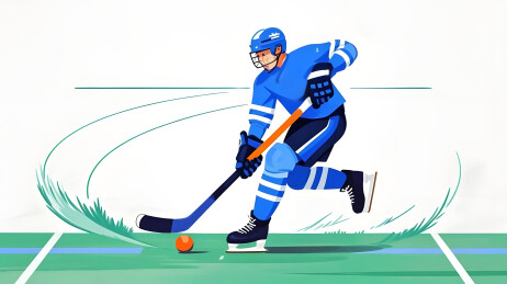 全运会冰球运动员比赛中持杆滑行