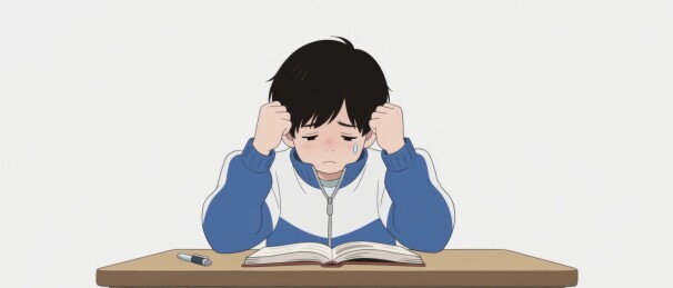 男孩课桌疲惫场景