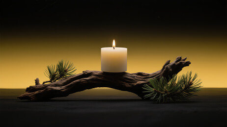 黑黄色渐变香薰蜡烛枯木电商背景