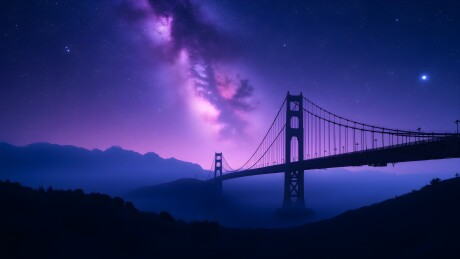 银河下的金门大桥夜景