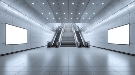 现代地铁站内景与自动扶梯