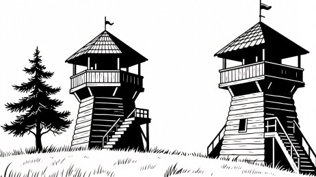 两座木质瞭望塔插画